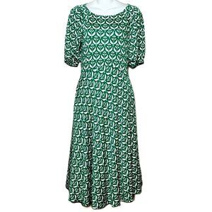 Boden Kelly Green Roberta Stretch Jersey Dress Puff Half Sleeves Sz 4 Long/Tall